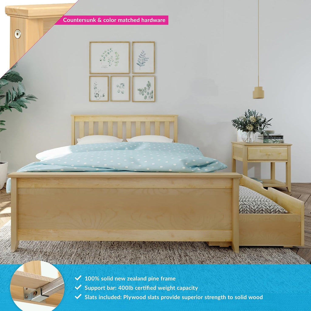 Max & Lily Classic Full Bed, Slatted Headboard, with Storage Drawers, Natural
