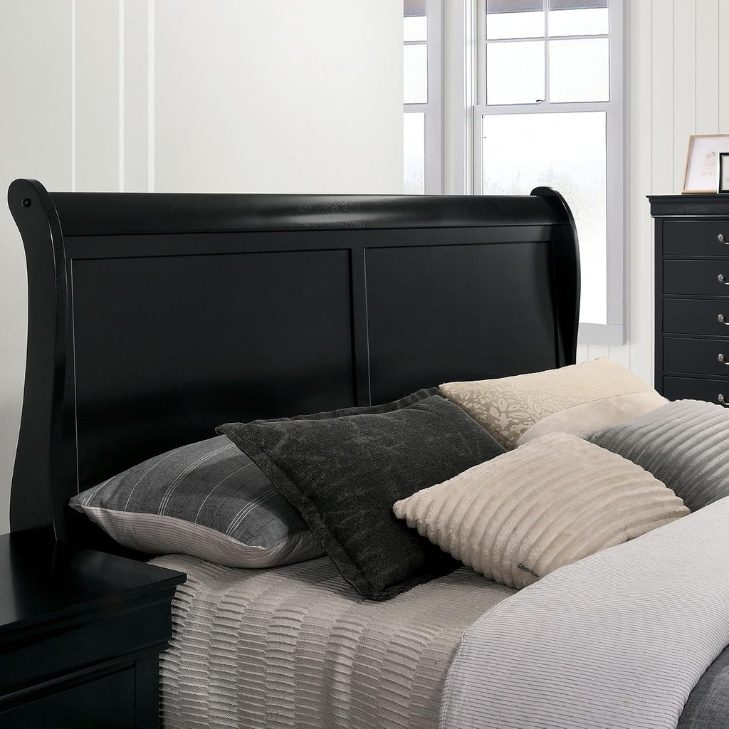 Furniture of America Hypatia Transitional Wood 3-Piece Set, Sleigh Panel Bed and 2-Drawer Nightstand for Bedroom, Full, Black