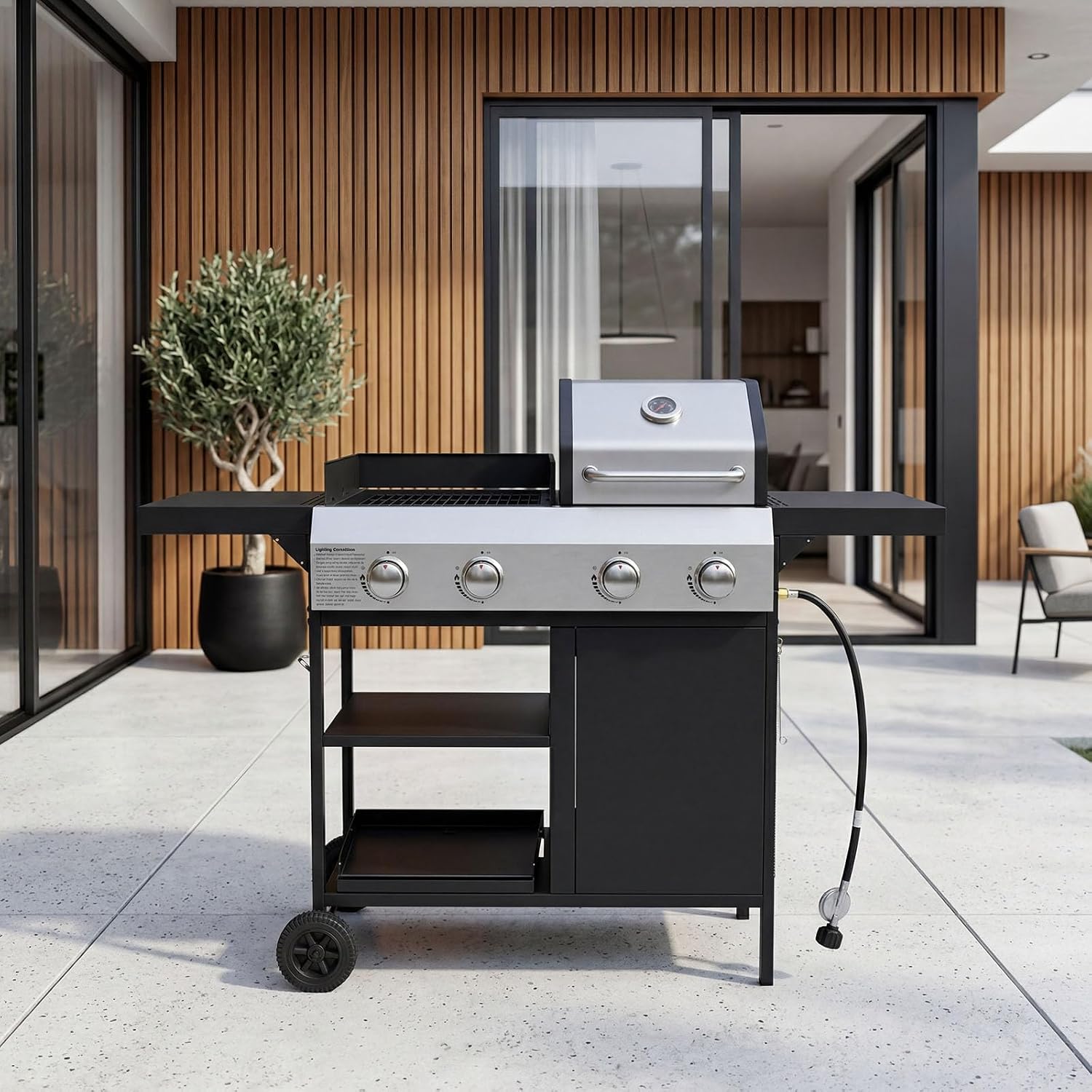 Endark 49,200 BTU 4-Burner Multi-Function Stainless Steel BBQ Grill - For Outdoor Cooking, Patio Backyard Barbecue, Camping - Griddle Combo for BBQ,FRYING and PIZZA