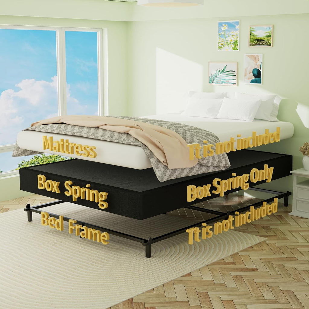 Superay Full Box Spring, 10 inch Box Spring for Full Bed, Heavy Duty Metal Bed Frame with Fabric Cover, 3000lbs Max Weight Capacity Bed Base Mattress Foundation, Easy Assembly, Noise Free, Black