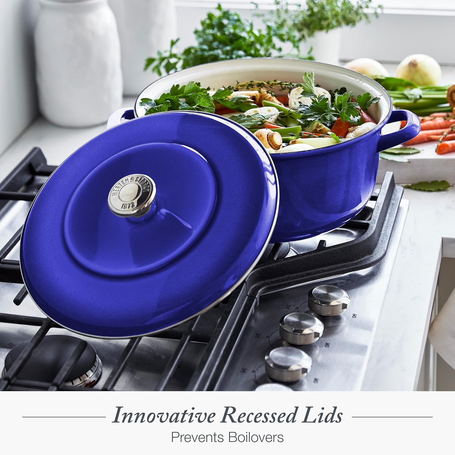 Merten & Storck 3.7QT & 5.5QT Dutch Ovens with Lids, 4 Piece Cookware Set, European Crafted Enameled Iron Stockpot, Induction & All Cooktops, Braising, Stews, Roasting, Slow Cooking, Sourdough, Cobalt Blue