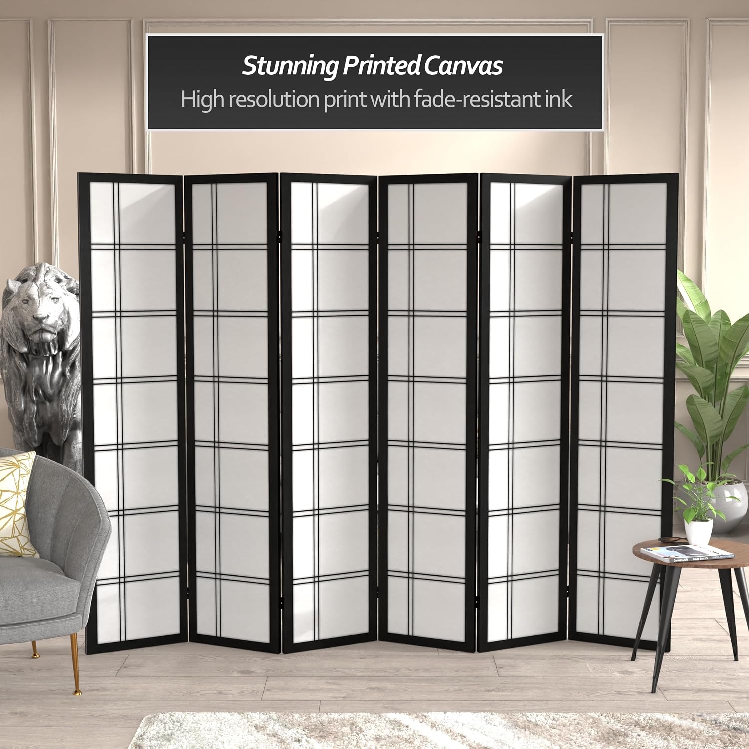 Red Lantern 6 ft. Tall Canvas Double Cross Room Divider Freestanding Folding Privacy Screen, Partition, and Separator for Modern and Contemporary Bedroom, Home Office, Studio, Dorm, Apartment