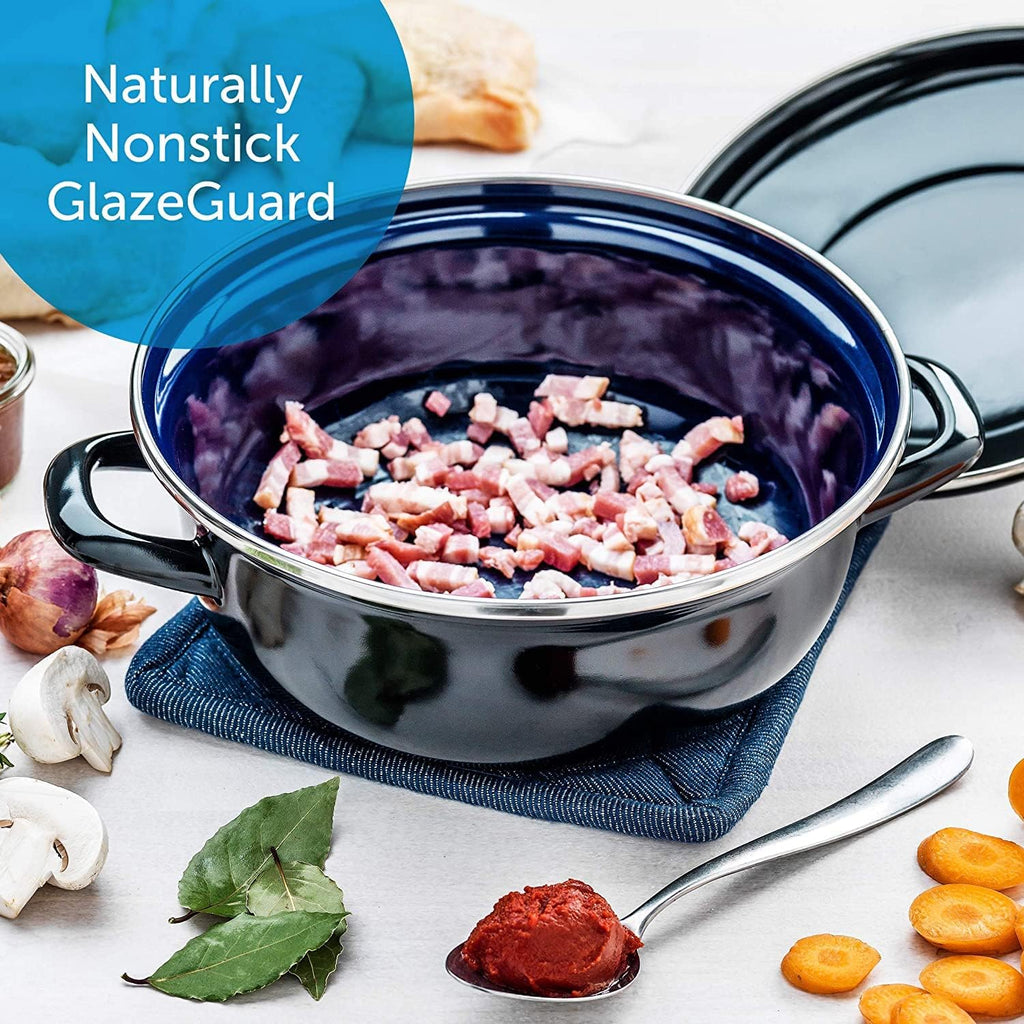 BK Indigo Dutch Heritage Round German Enamelled Casserole with Lid with PFAS-Free Ceramic Non-Stick Coating, 22 cm/3.3 Litre, Induction, Dishwasher Safe, Oven Safe, Black