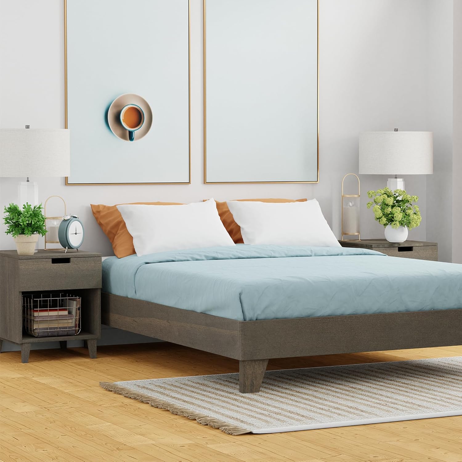 eLuxurySupply Wooden Platform Bed Frame California King Size, Black - Low Profile, No Box Spring Needed, Easy Assembly, Wooden Modern Minimalist Style