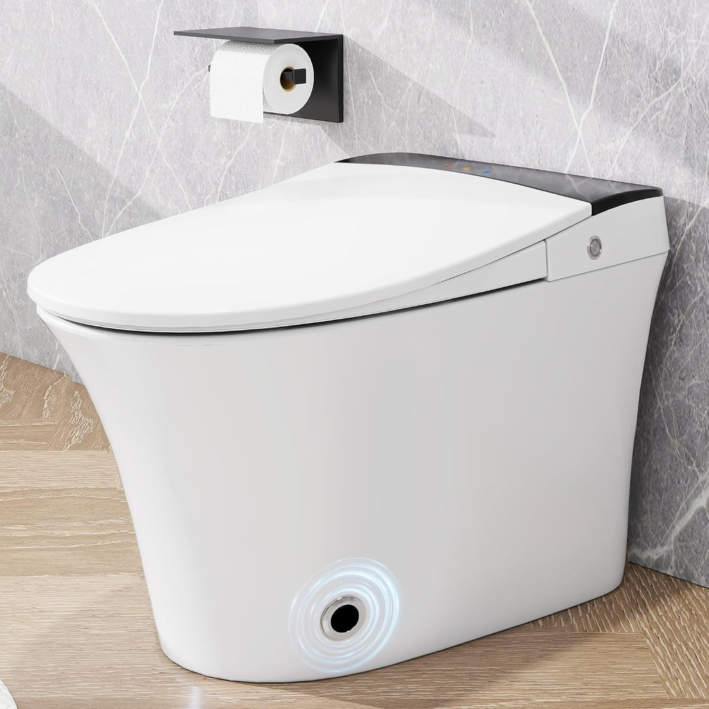Heated Seat Smart Toilet without Bidet, One Piece Tankless Toilet with Auto and Foot Sensor Flush, Night Light, Power Outage Flushing, Soft Close Cover