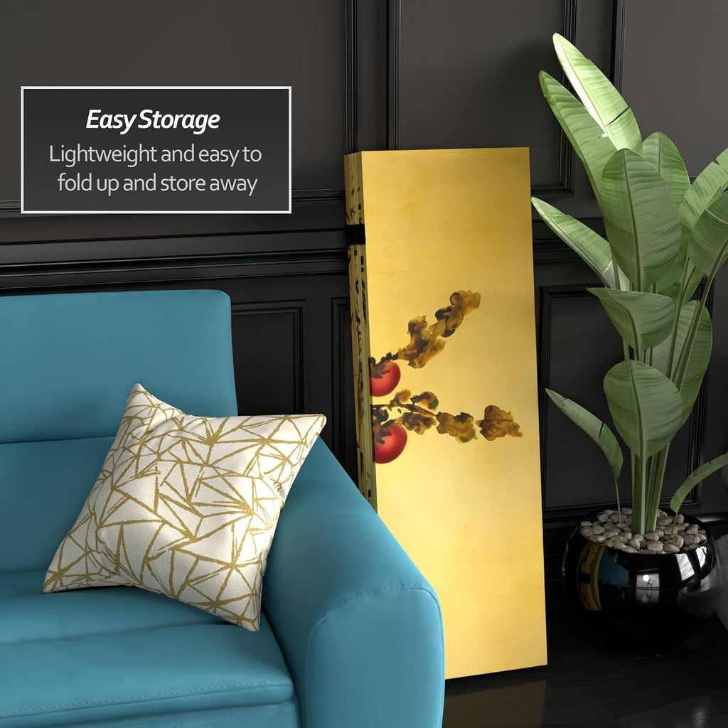 Red Lantern 4 ft. Short Double Sided Plum Tree Canvas Folding Screen 6 Panel Freestanding Partition and Separator for Modern and Contemporary Bedroom, Home Office, Studio, Dorm, Apartment