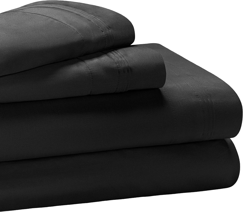 Superior Egyptian Cotton 4 Piece Sheet Set, 650 Thread Count, Eco-Friendly, Sustainable Sheets, Ultra-Soft Basics, Solid, Deep Pocket Fitted Sheet, Flat Sheet, Pillowcases, California King, Black