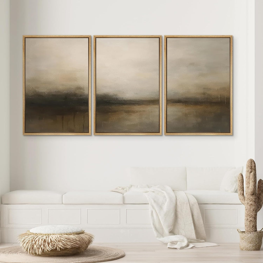 SIGNWIN Framed Canvas Print Wall Art Set Minimalist Earthy Horizon Illustrations Modern Art Decorative Scenic Rustic for Living Room, Bedroom, Office - 24'x36'x3 NATURAL