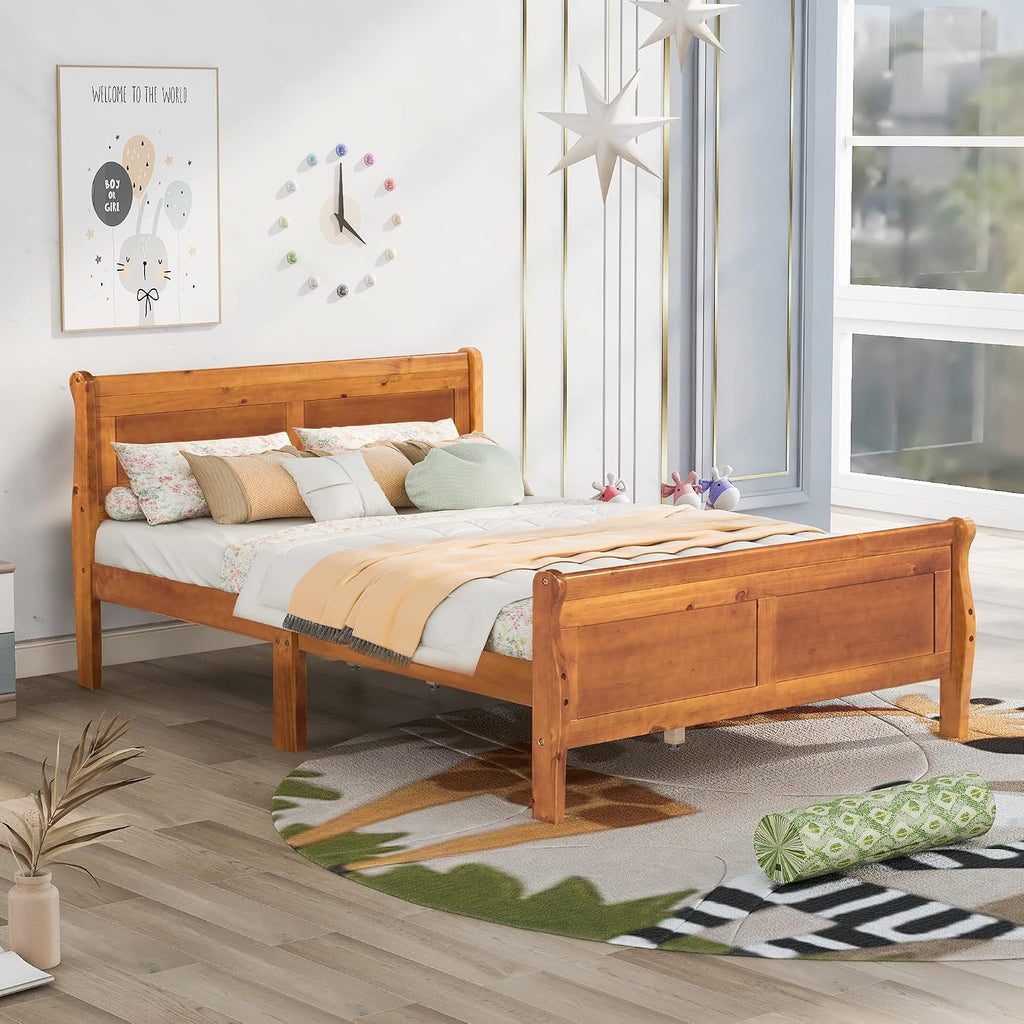 Harper & Bright Designs Full Size Bed Frame with Headboard, Wood Platform Bed Frame Full Size Sleige Bed with Slats Set and Extra Supporting Legs,No Box-Spring Needed