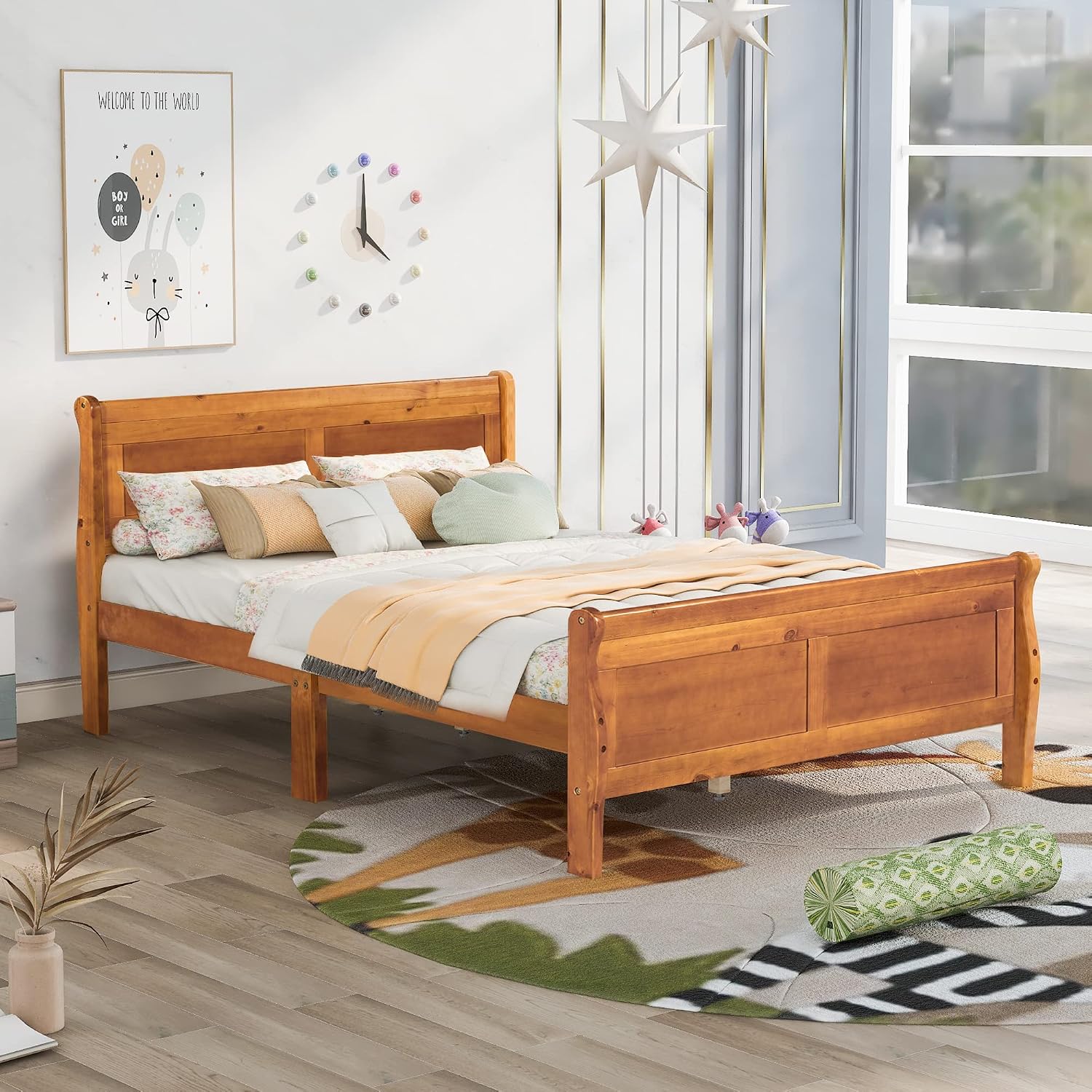 Harper & Bright Designs Full Size Bed Frame with Headboard, Wood Platform Bed Frame Full Size Sleige Bed with Slats Set and Extra Supporting Legs,No Box-Spring Needed
