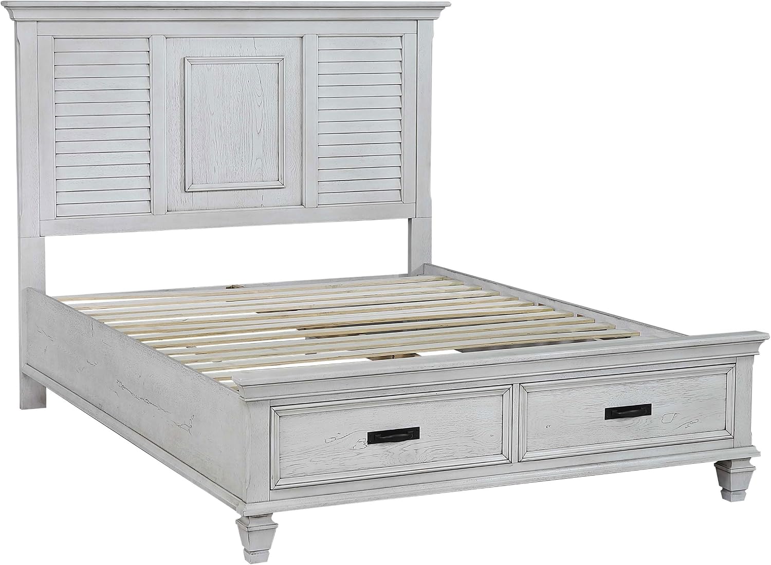 Coaster Home Furnishings Franco Farmhouse 5-Piece Bedroom Set Queen Size Storage Panel Bed Frame 57-inch Headboard Distressed White 205330Q-S5