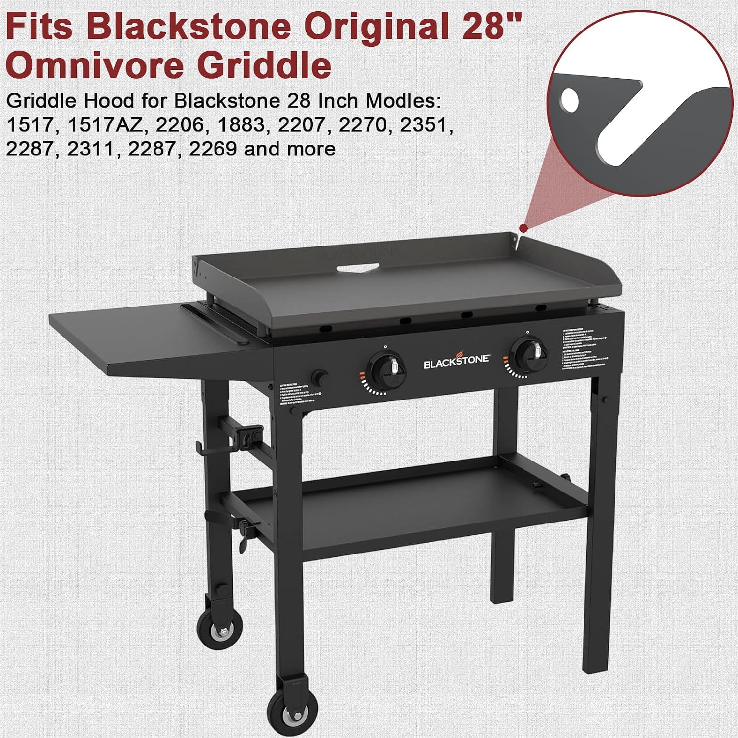 Upgrade Hinged Lid for Blackstone 28 Inch Omnivore Griddle 1517 2206 2351 2269 Griddle Hard Cover, Grill Hood Flat Top with Thermometer for Blackstone 5857