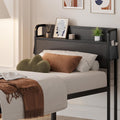 Maenizi 16 Inch Twin Bed Frames with Headboard, Twin Metal Bed Frame Storage Wood Headboard No Box Spring Needed, Noise Free, Black