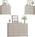 Furniway Beige Dresser Bedroom Set 3 Pieces, Nightstands Sets of 2, 8 Drawer Dresser with Gold Handles for Bedroom