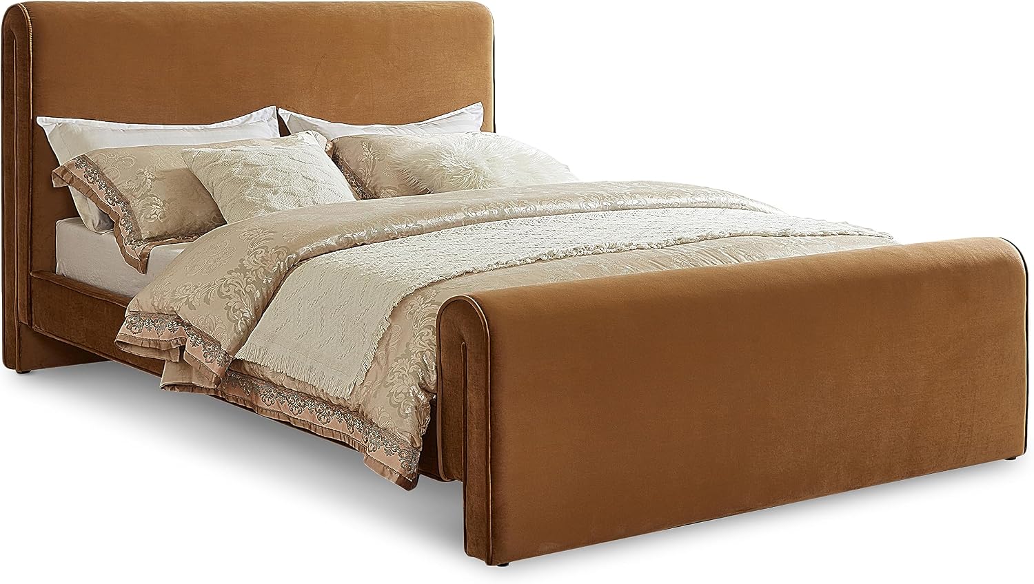 Meridian Furniture SloanSaddle-F Sloan Collection Modern | Contemporary Velvet Upholstered Full Bed with Rich Soft Saddle Velvet, Curved Headboard and Footboard, 59.5' W x 92' D x 45' H, Saddle, Full