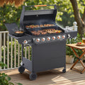 Black 6 Burner Propane Gas BBQ Grill with Side Burner, 72000 BTU Output Stainless Steel Barbecue Grill with Cast Iron Grates and Side Tables for Outdoor Cooking Patio Backyard (6+1 Cast Iron Grate)