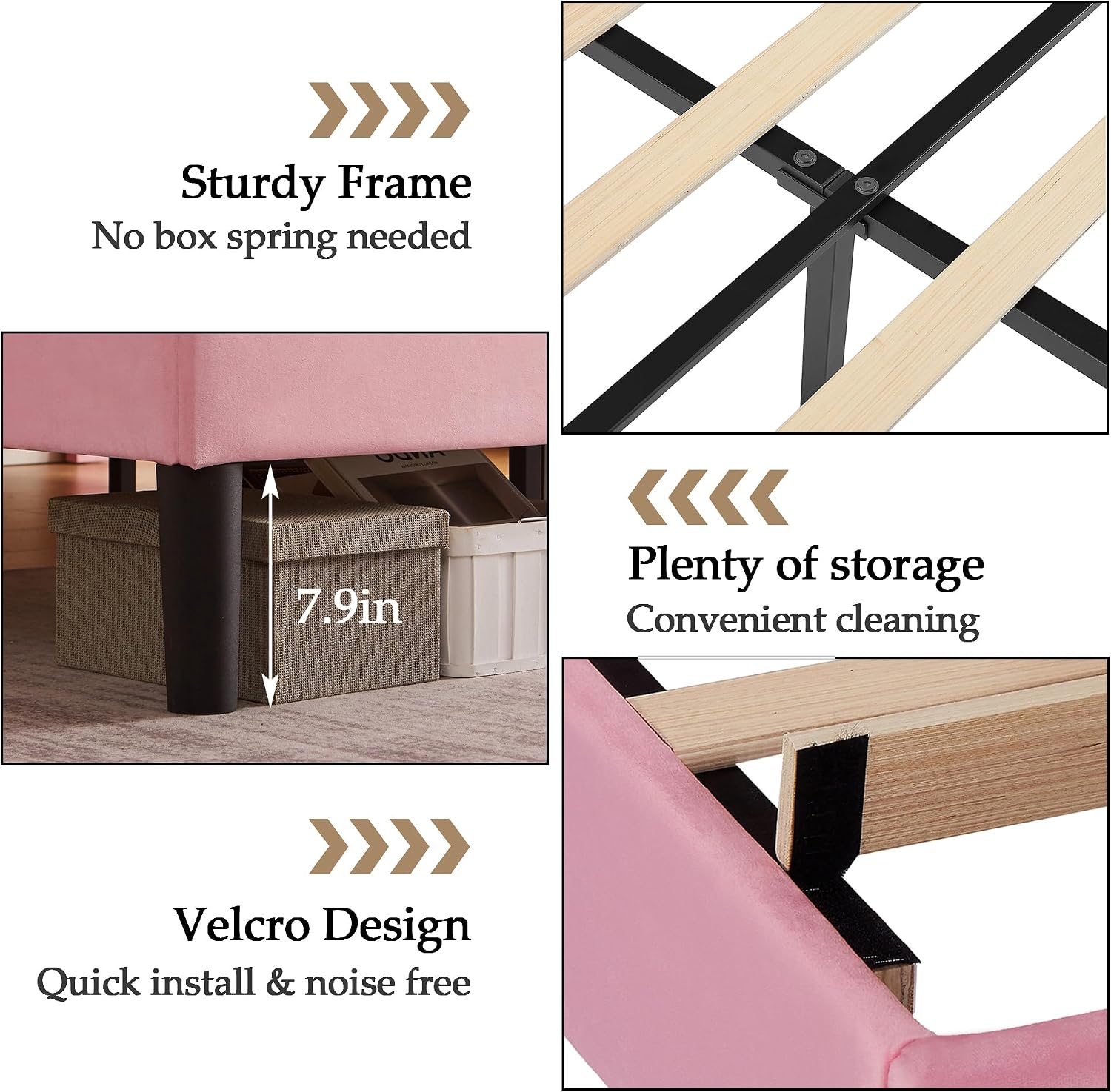 VECELO Twin Bed Frame, Platform Bed Frame with Adjustable Height Upholstered Headboard, Heavy-Duty Frame and Strong Wooden Slats Support, Non-Slip and Noise-Free, Easy Assembly, Pink
