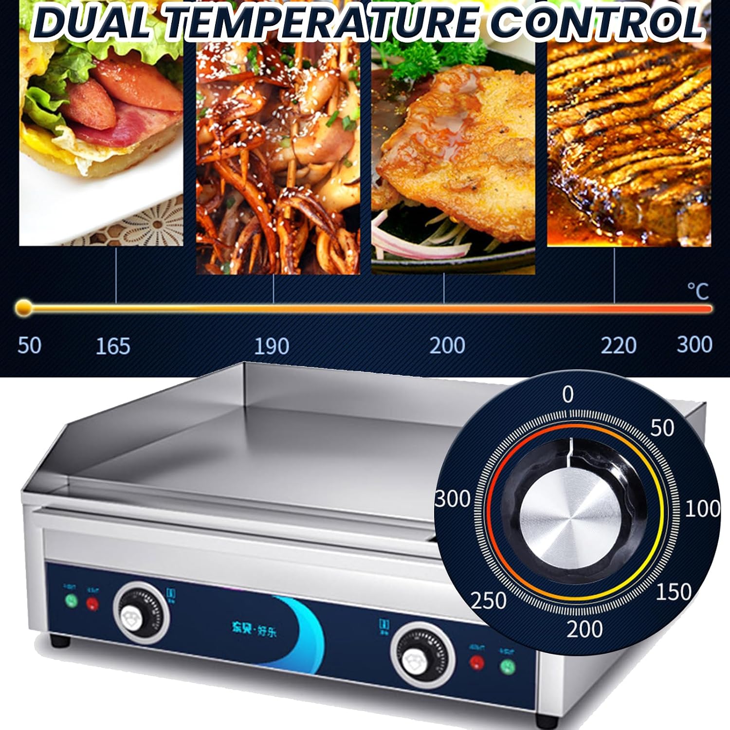 24' Commercial Griddle Electric Grill Without Plug Countertop Griddle Flat Top Grill Hot Plate Non-Stick Stainless Steel Teppanyaki Grill