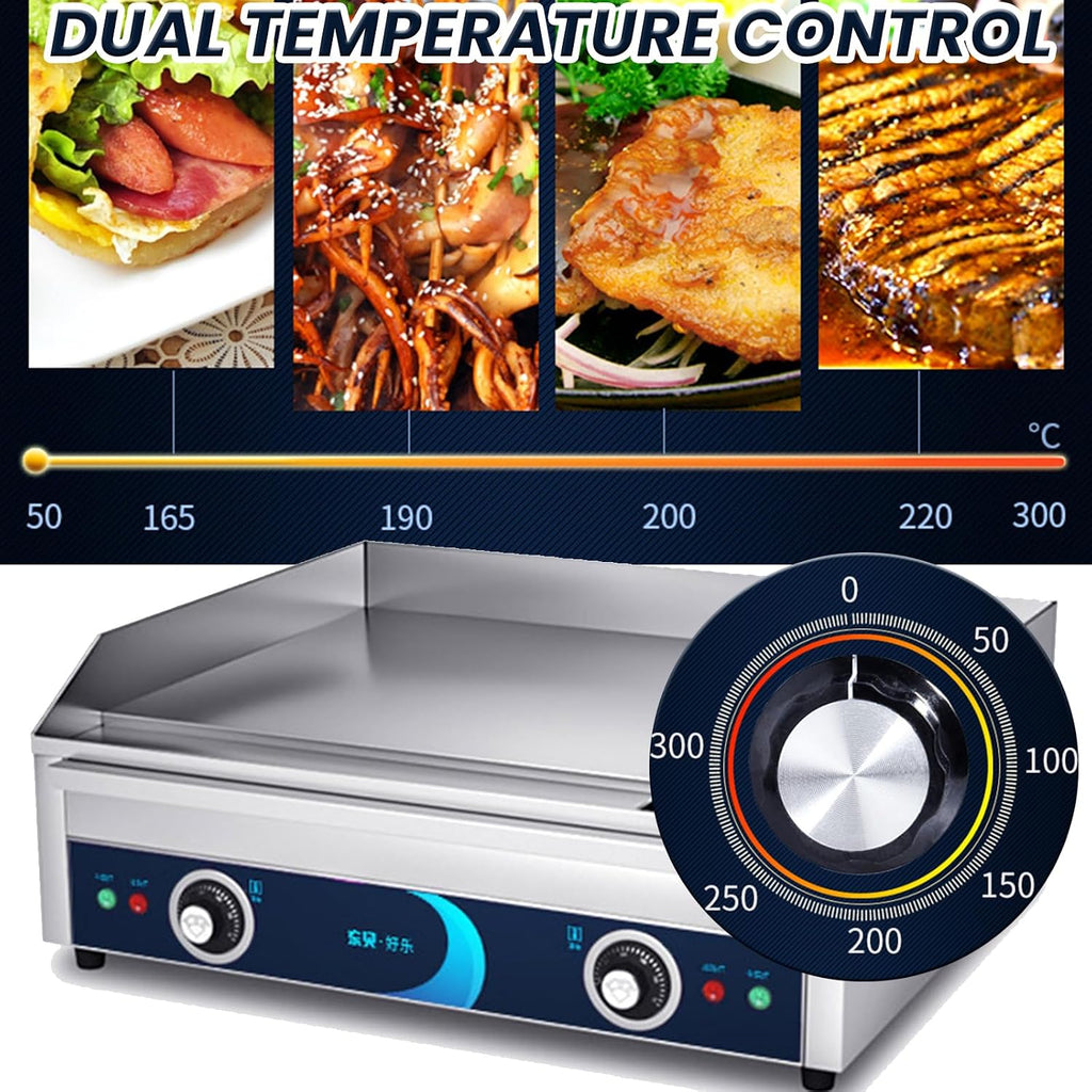 24' Commercial Griddle Electric Grill Without Plug Countertop Griddle Flat Top Grill Hot Plate Non-Stick Stainless Steel Teppanyaki Grill for Restaurant Kitchen, 220V 4400W