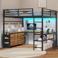 ADORNEVE Loft Bed Full Size with U-Shaped Desk, 6 Storage Drawers, Power Outlet, LED Metal Loft Bed with 2 Storage Shelves, Bed with Safety Guardrail & Ladders, No Box Spring Needed, Rustic Brown