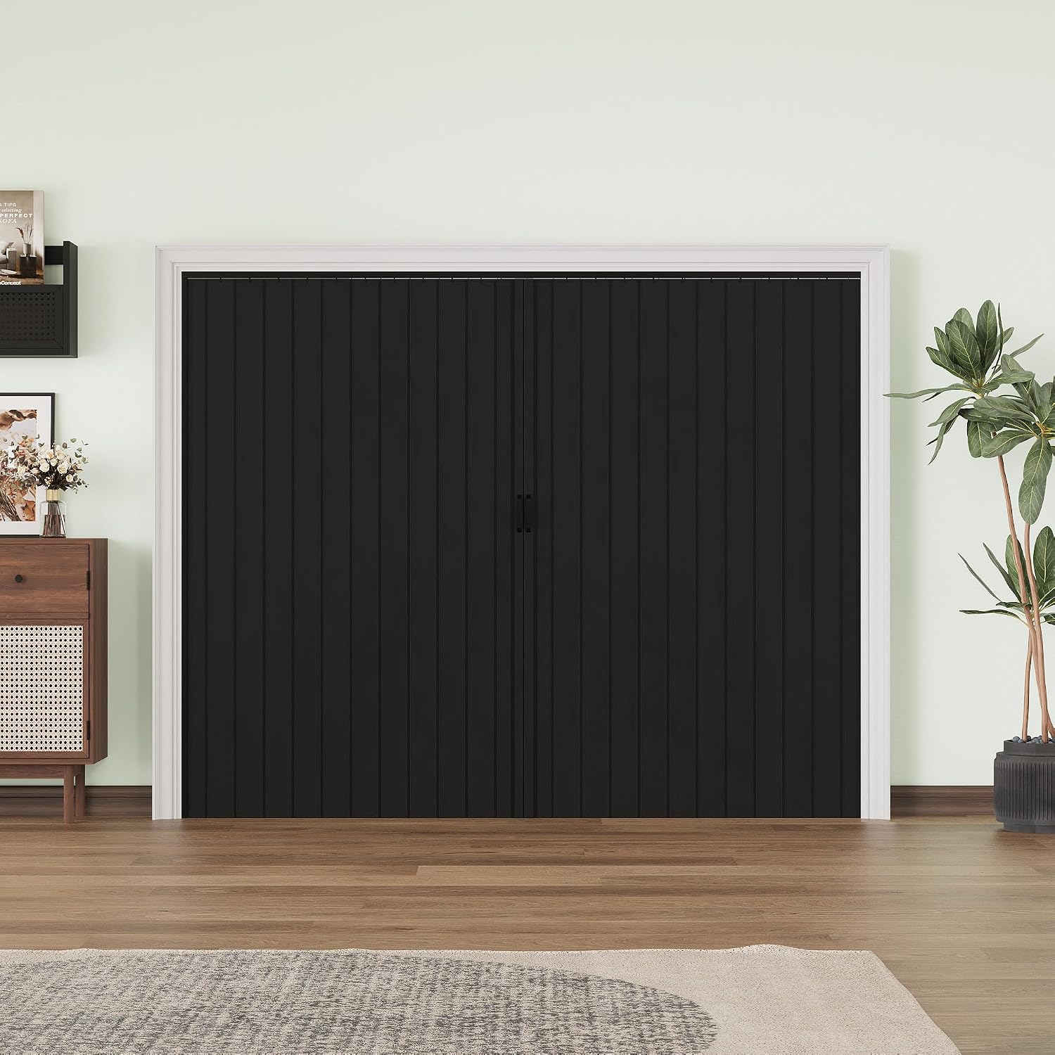 96' x 80' PVC Accordion Doors with Strong Magnet for Closes Tightly, Interior Multifold Folding Doors for Closet & Pantry, Easy to Install, Trimmable Height & Width, Protect Privacy, Black