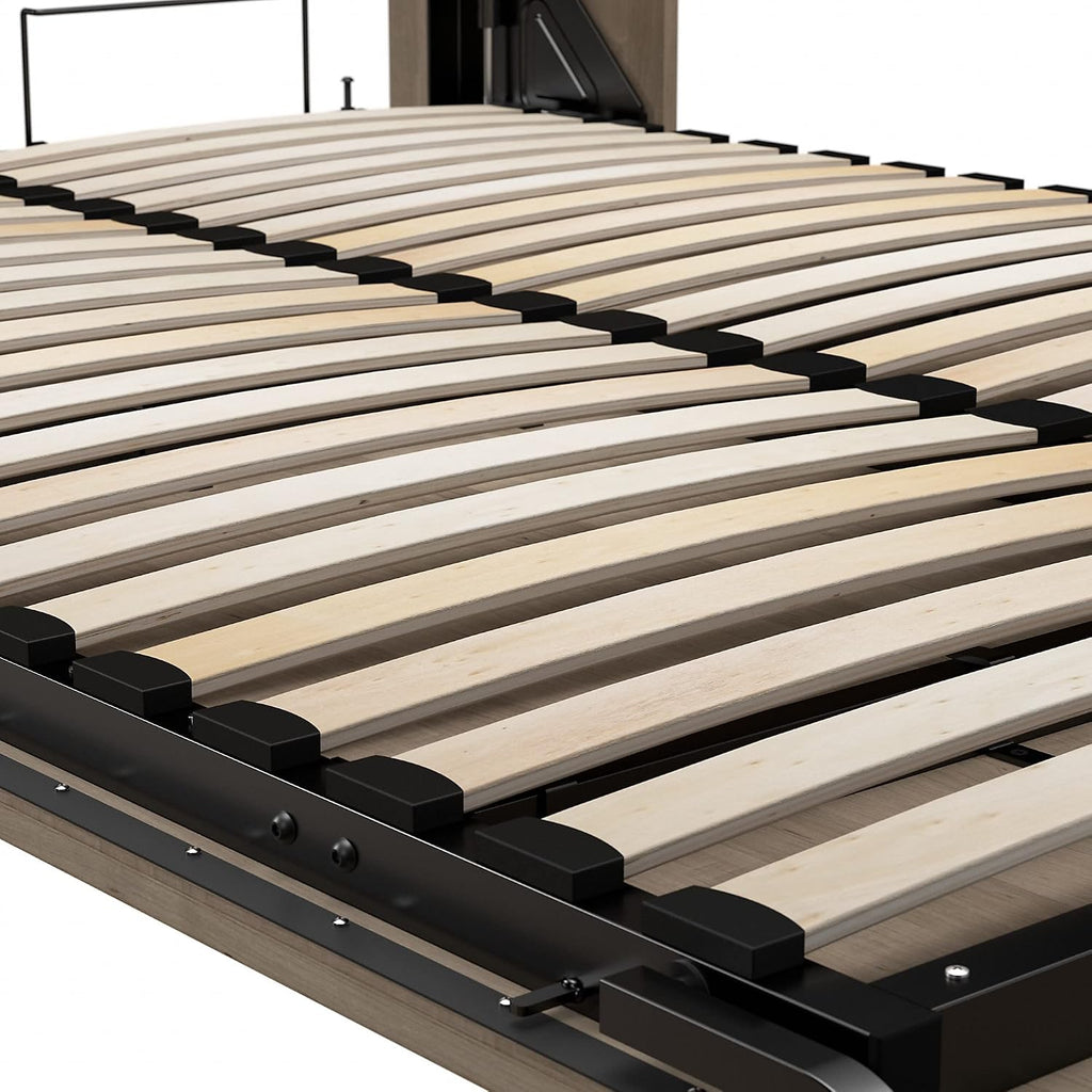 Bestar Pur Full Murphy Bed and 2 Shelving Units with Drawers, 109-inch Space-Saving Sleeping Arrangement in Ash Gray