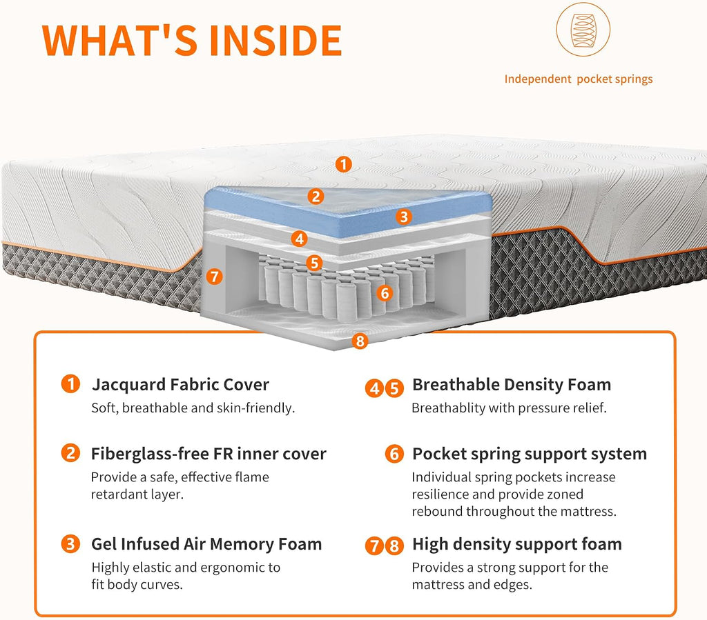 ESHINE Twin XL Adjustable Bed Frame with Mattress - 12' Memory Foam Hybrid Mattress(Medium), Wireless Remote, 5 Minutes Installation, Head and Foot Incline, 2000 Series