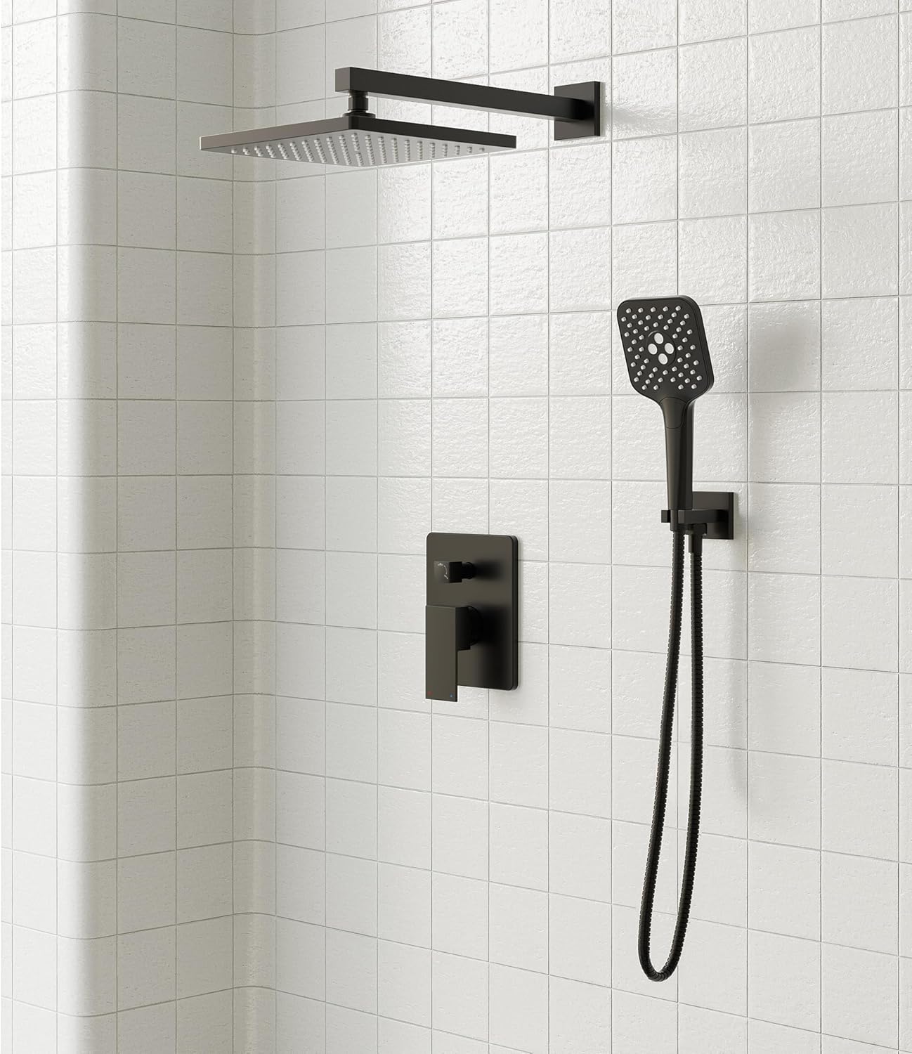 Gabrylly Shower System, 10 Inches Rain Shower Heads with Handheld Spray Combo, Wall Mounted Shower Faucets Sets Complete with Shower Valve Kit, Shower Head and Handle Set, Matte Black