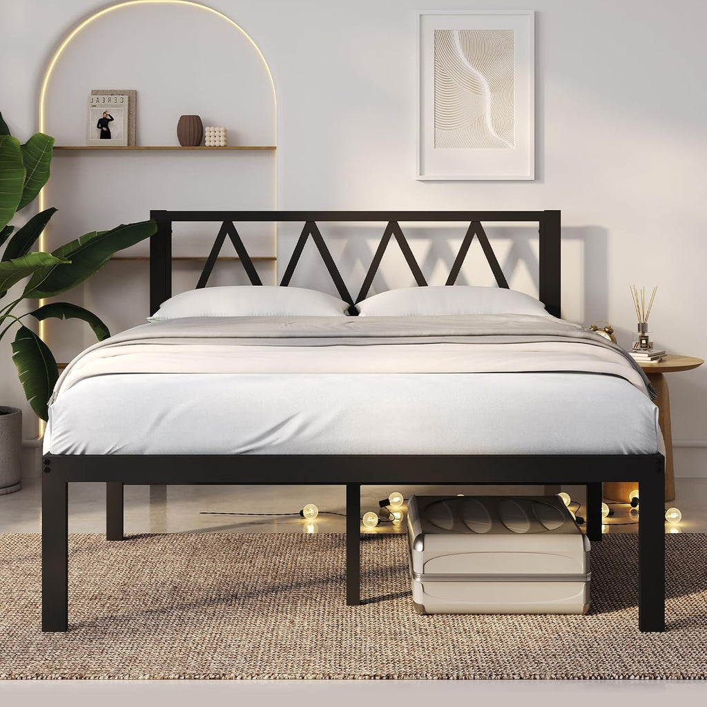 Novilla 18 Inch King Size Bed Frame with Headboard, Metal Platform Bed Frame, King Bed Frame No Box Spring Needed, Easy Assembly, Black