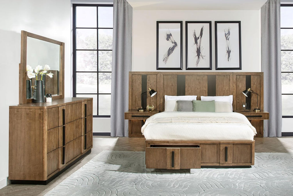 Coaster Home Furnishings Terrace Transitional 5-Piece Bedroom Set Queen Size Wall Panel Storage Bed Frame 58-inch Headboard Ash Brown 224900Q-S5P