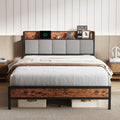 Novilla Queen Bed Frame with Charging Station USB/Type-C & Storage Headboard, Modern Metal Platform Bed Frame, Easy Assembly, Heavy Duty Slats Support, Noise Free, No Box Spring Needed