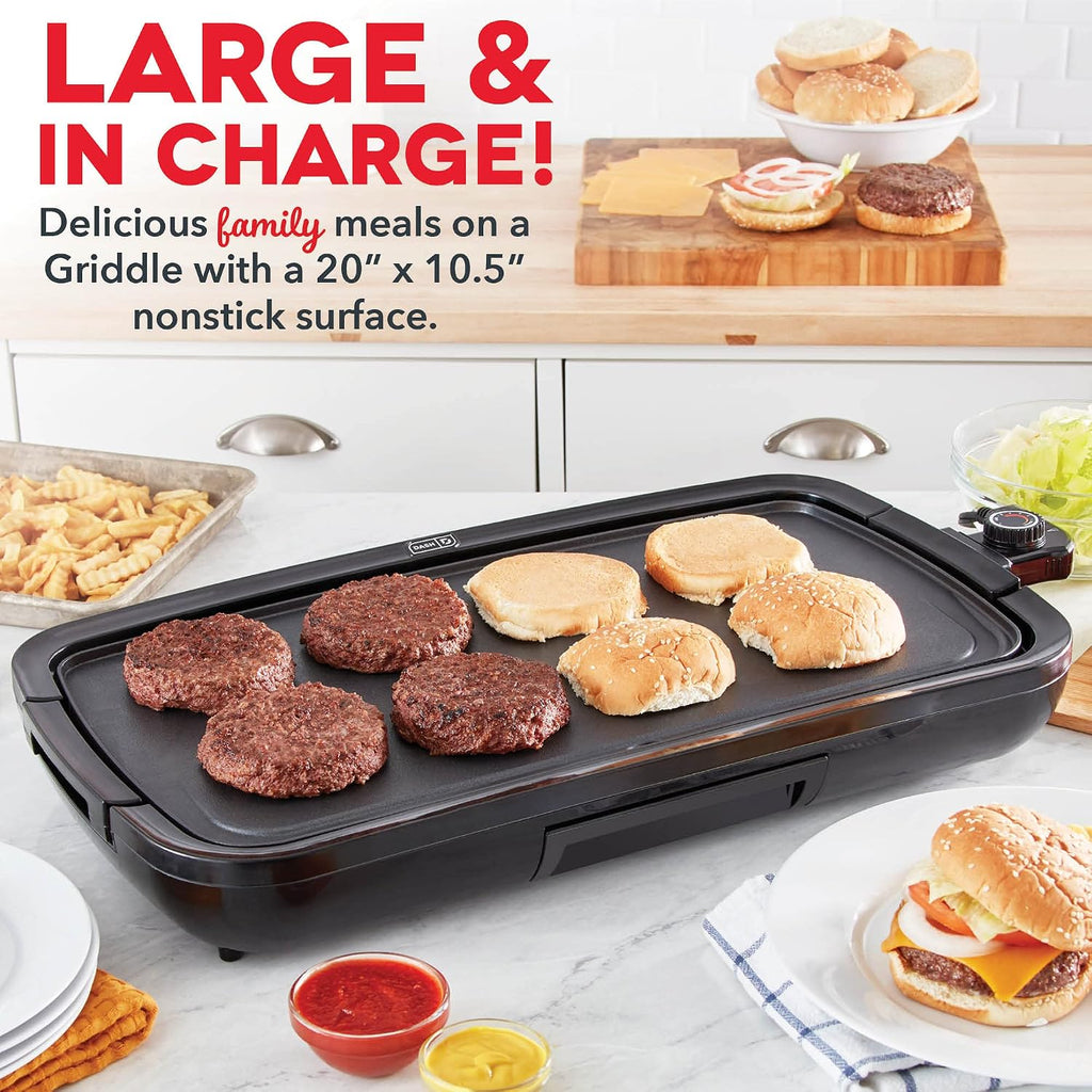 Dash 14' Electric Skillet, 20 Cup + 1500W 20'x10.5' Griddle with Nonstick Surfaces, Recipe Books