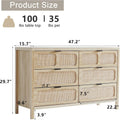 6 Drawer Dresser, Modern Rattan Dresser Chest with Wide Drawers and Metal Handles, Farmhouse Wood Storage Chest of Drawers for Bedroom, Living Room, Hallway, Entryway (Natural-6 Drawers)