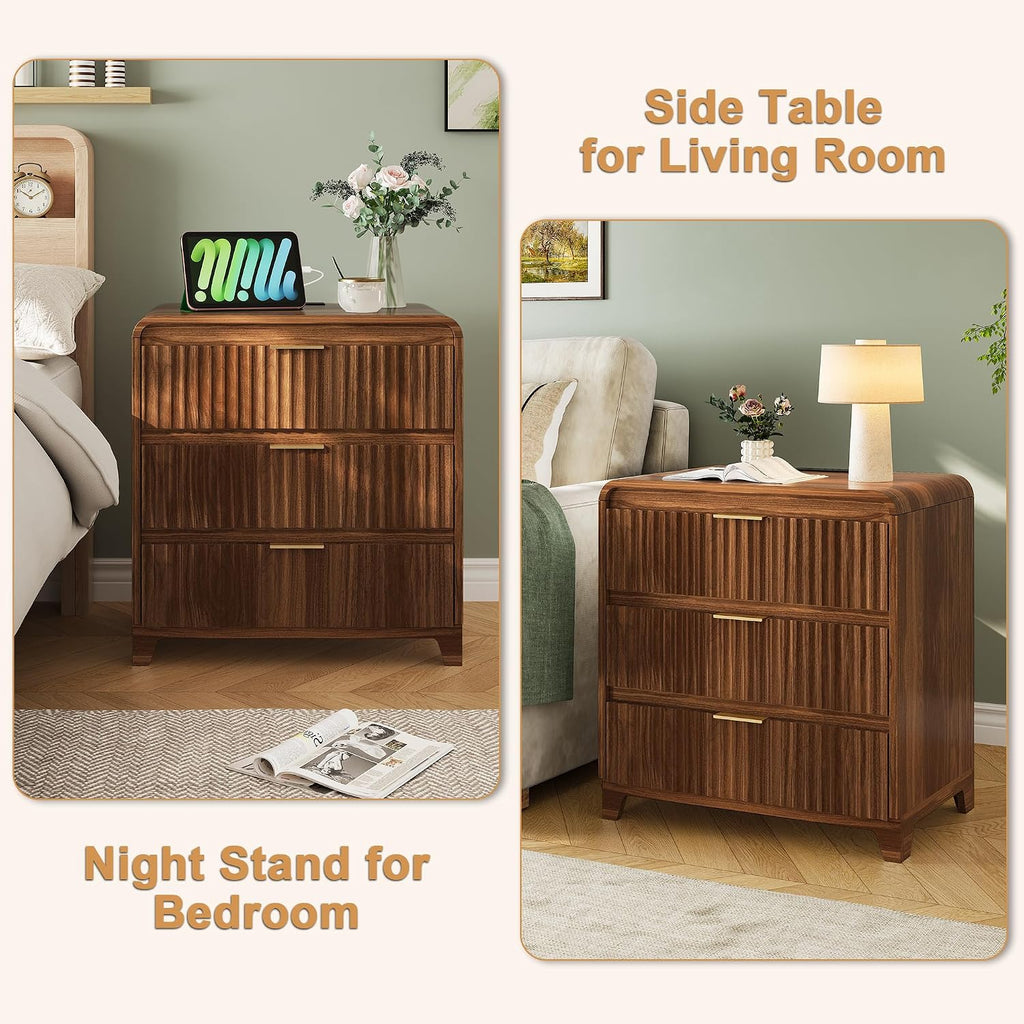 8 Drawer Dresser and 2 Nightstand Sets for Bedroom 3 Pcs Bedroom Set, Modern 39.4' Fluted Dresser with Invisible Handles Nightstand Charging Station, Bedroom Furniture Set for Living Room, Natural Oak