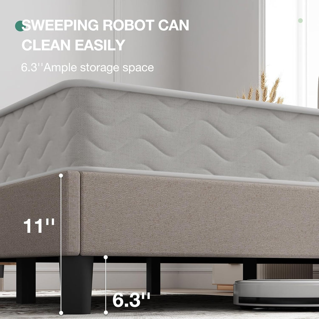 Novilla Full Size Bed Frame with Adjustable Headboard Platform Full Bed Frame with Linen Fabric Upholstered Headboard, No Box Spring Needed, Noise-Free, Wooden Slats Support, Easy Assembly, Beige