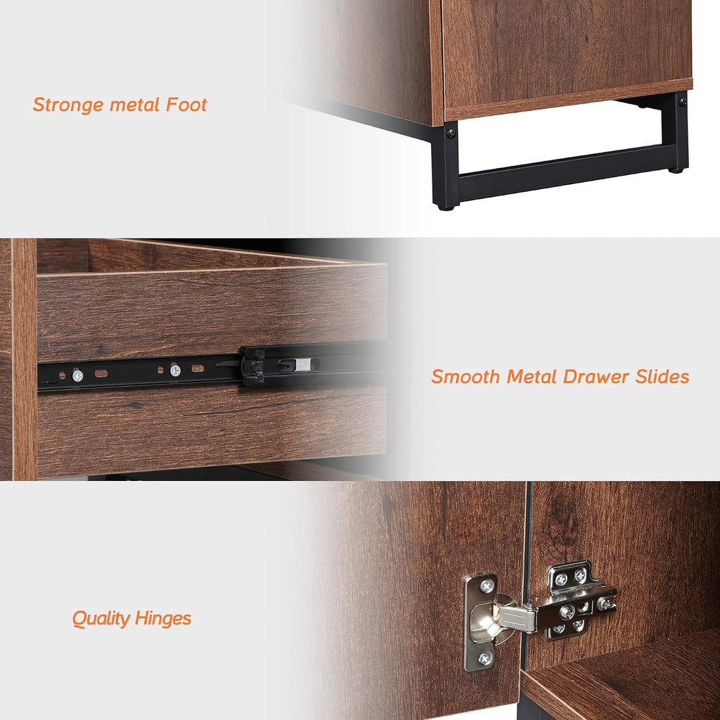 WAMPAT Dresser and Nightstand Set of 3, 94.5 Inches Dresser with 6 Drawers, 2 Nightstand with Drawer and Cabinet for Bedroom, Bedroom Furniture Set, Brown