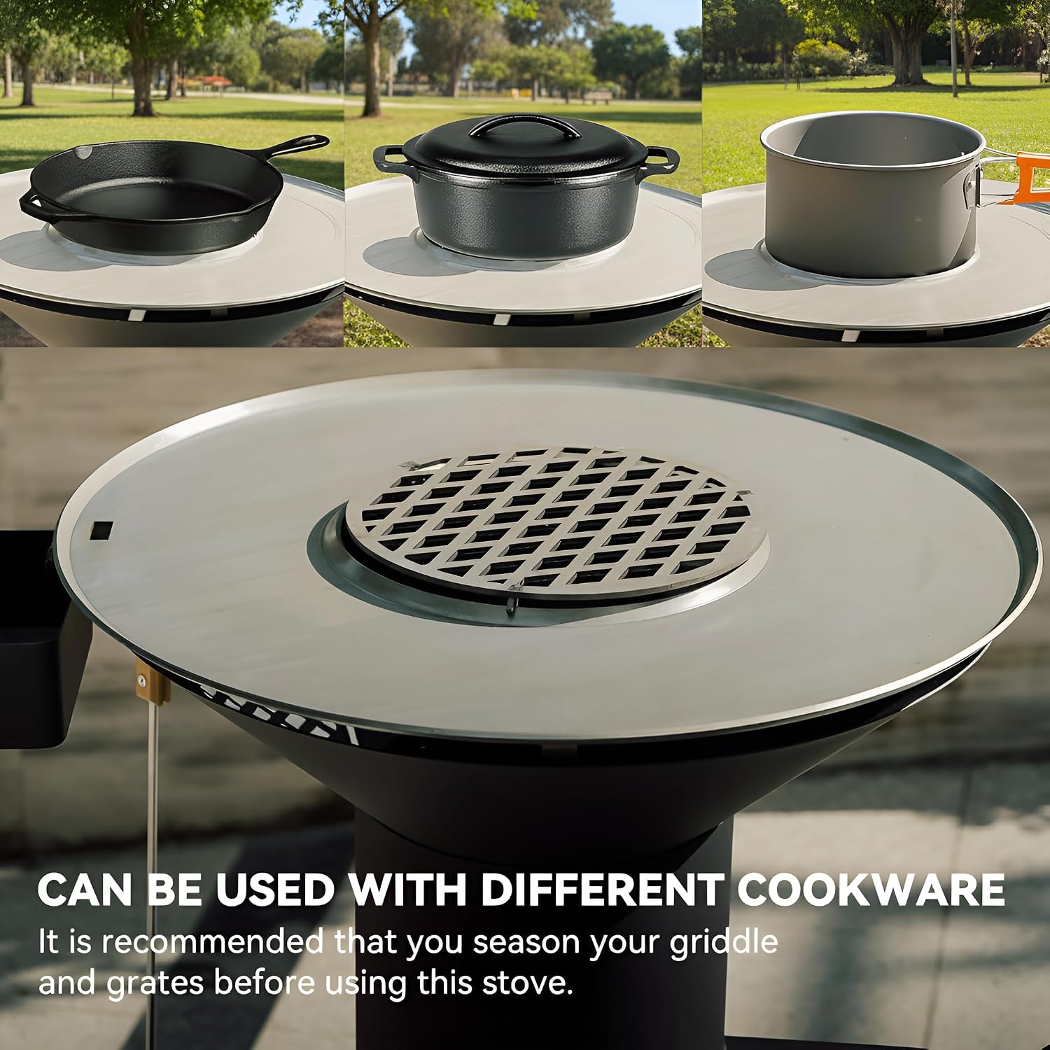 ONLYFIRE GRILLS Heavy Duty Rocket Stove with Griddle, Grate, Wheels, Ash Tool & Cover, Large Wood Stove BBQ Grill for Patio Outdoor Cooking Backyard Camping Beach Tailgating, 28x23x31in, GS346