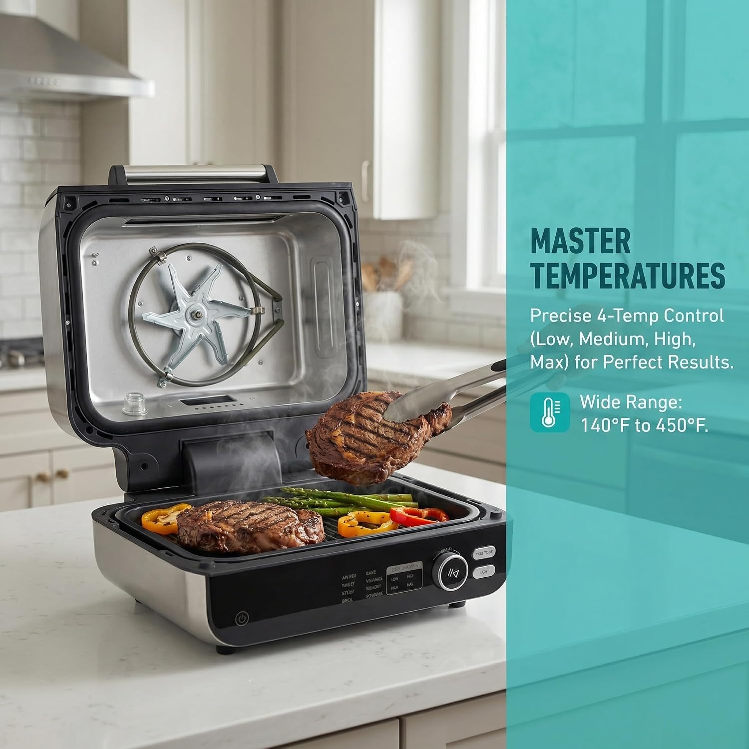Large 8-in-1 Electric BBQ Grill & Air Fryer Combo with Griddle, 450℉, Safe Non-Stick Coating, for Indoor & Outdoor Use, Bake, Broil, Dehydrate, Safe & Easy Clean, 16.53lb, Black