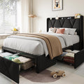 Einhomn Twin Bed Frame with 3 Storage Drawers, Upholstered Bed Frame with Charging Station and Storage Headboard, No Box Spring Needed, Easy Assembly, Black