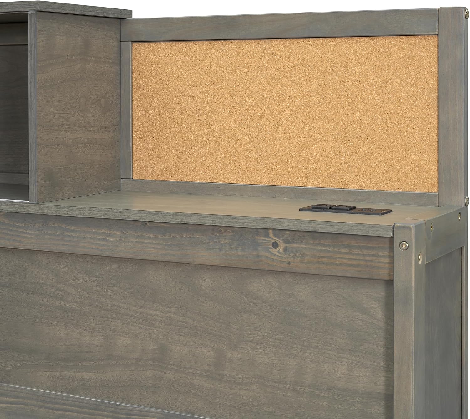 Wooden Daybed with 3 Storage Drawers, Upper Soft Board, Shelf, and a Set of Sockets and USB Ports, Full Size, Gray