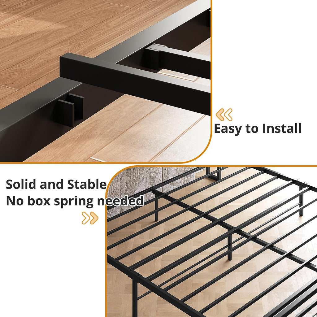 LIKIMIO King Size Bed Frame, Storage Headboard with Charging Station, Platform Bed with Drawers, No Box Spring Needed, Easy Assembly, Wood and Cream