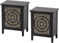 COZAYH Set of 2 2-Drawer Fully-Assembled Flower Motif Nightstand for Small Spaces, French Country, Modern, Distressed Finish,Gold & Black