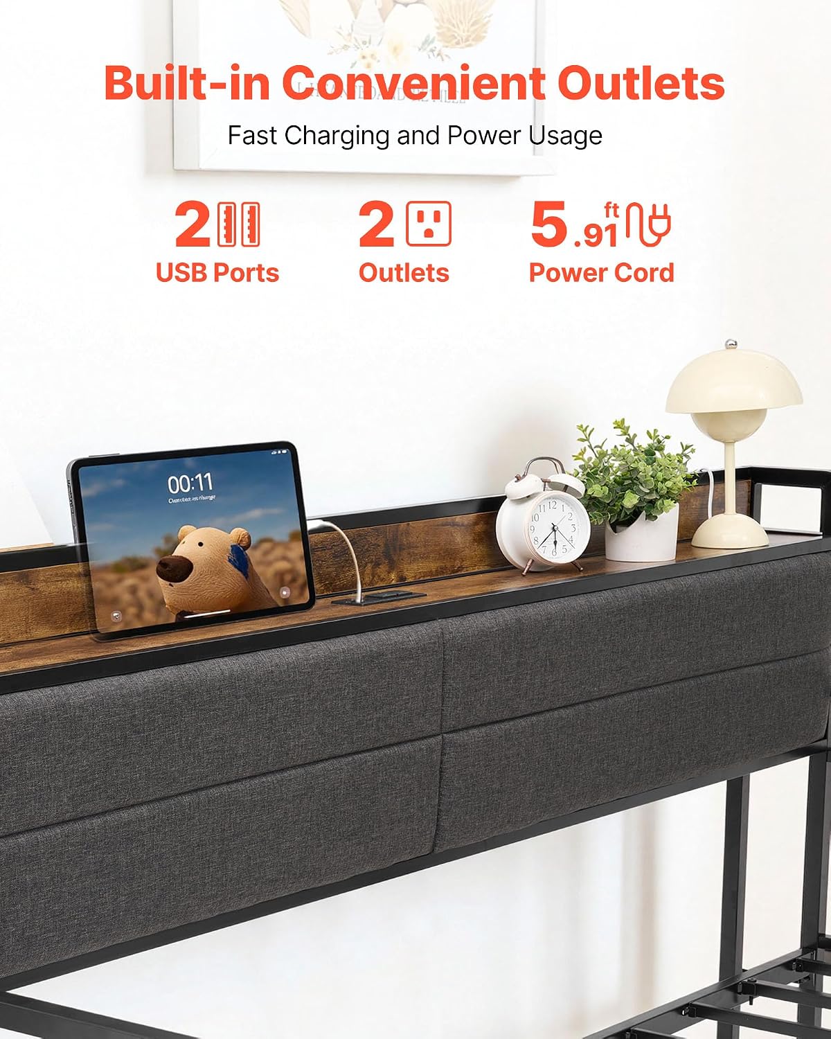 VEVOR Twin Size Daybed Frame, Day Bed with Trundle, Heavy Duty Metal Platform Bed Frame with Charging Station, Twin Daybed with Metal Slats Support for Living Room, Bedroom, Guest Room, Easy Assembly