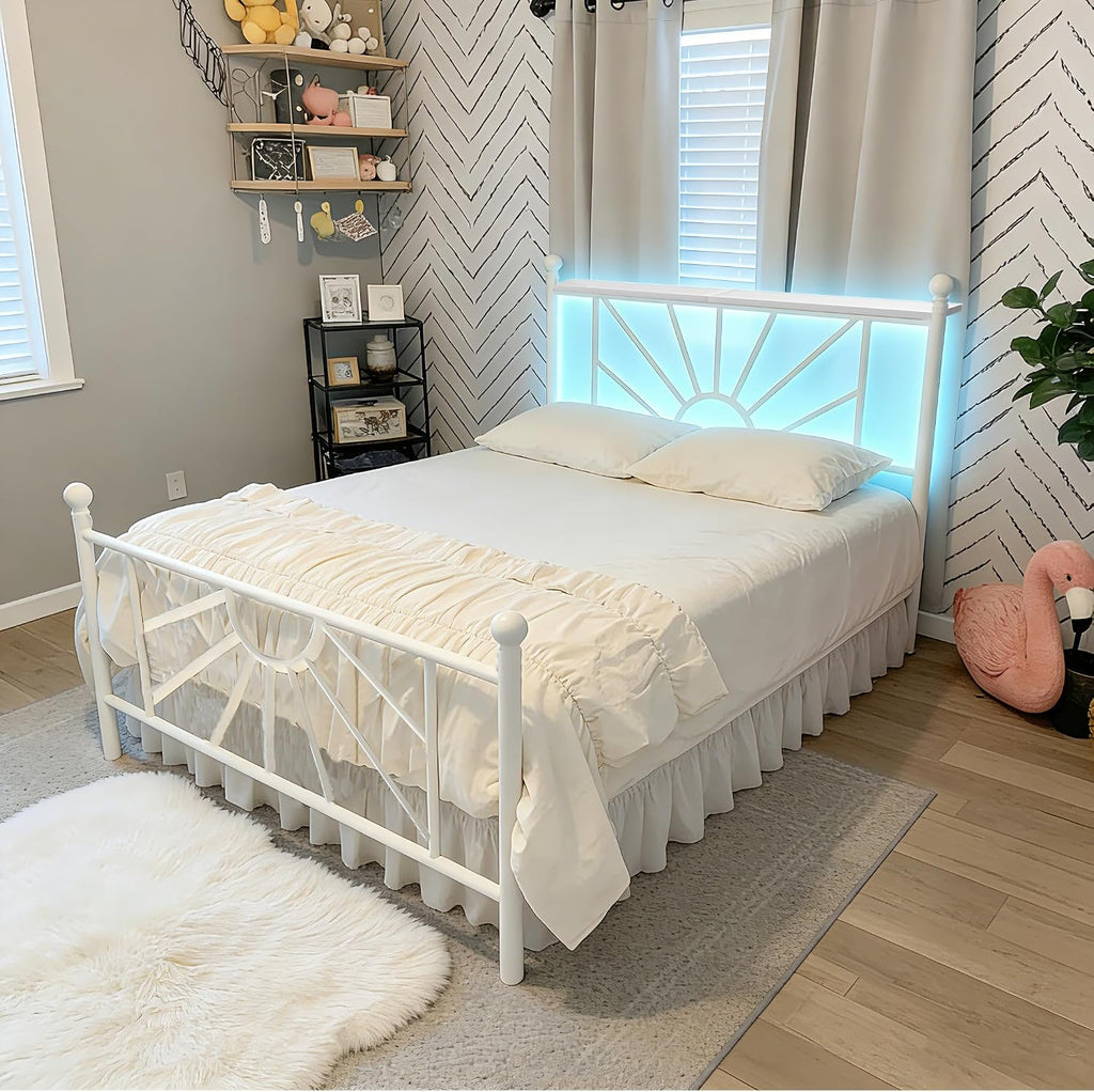 Homkdom 14 inch Full Size Metal Platform Bed Frame with Headboard, Victorian Full Size Bed Frame with Strong Metal Slats, No Box Spring Needed, Noise-Free, Easy Assembly, Suitable for Bedrooms, White