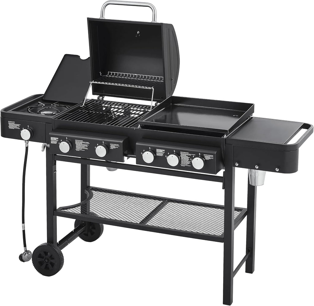 6-Burner Propane Gas Grill with Griddle Combo, 56,000 BTU Outdoor BBQ Grill with Side Burner, 745 Sq.In Total Cooking Area, Enamel-Coated Grates, Heavy-Duty Stand for Backyard Patio