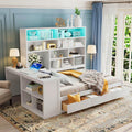 KLMM Full Size Wooden Daybed with Three Drawers,Desk,Shelves and Lights,for Kids Teens Adults Bedroom Use (White/Drawers, Full)