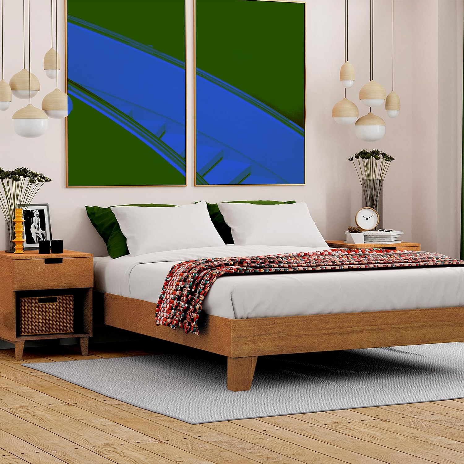 eLuxurySupply Wooden Platform Bed Frame Queen Size, Almond - Low Profile, No Box Spring Needed, Easy Assembly, Wooden Modern Minimalist Style