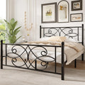 VECELO Queen Size Bed Frame Metal Platform Bed with Headboard and Footboard, Heavy Duty Mattress Foundation, No Box Spring Needed, Easy Assembly, Black