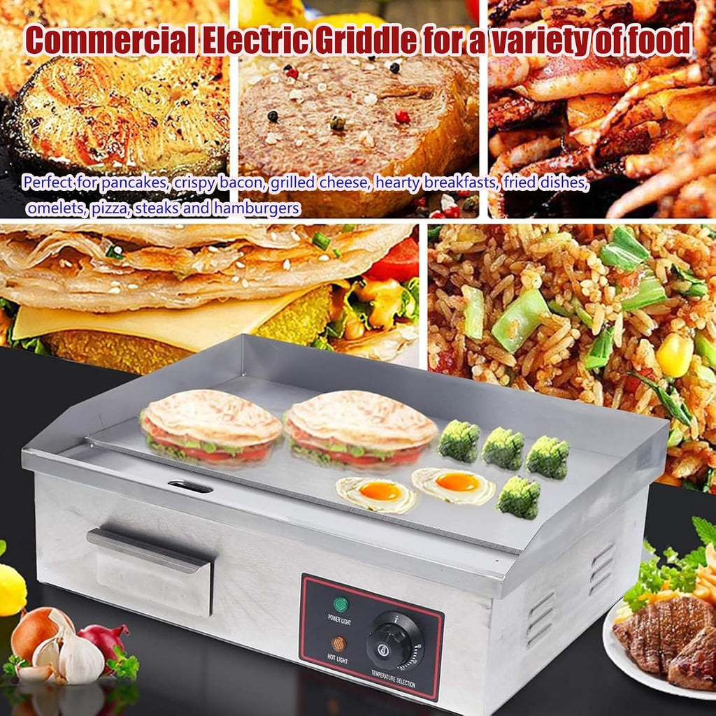 Commercial Electric Griddle, Countertop Flat Top Outdoor Griddles Hotplate BBQ Grill Mild Steel Steaks Business Catering Grill