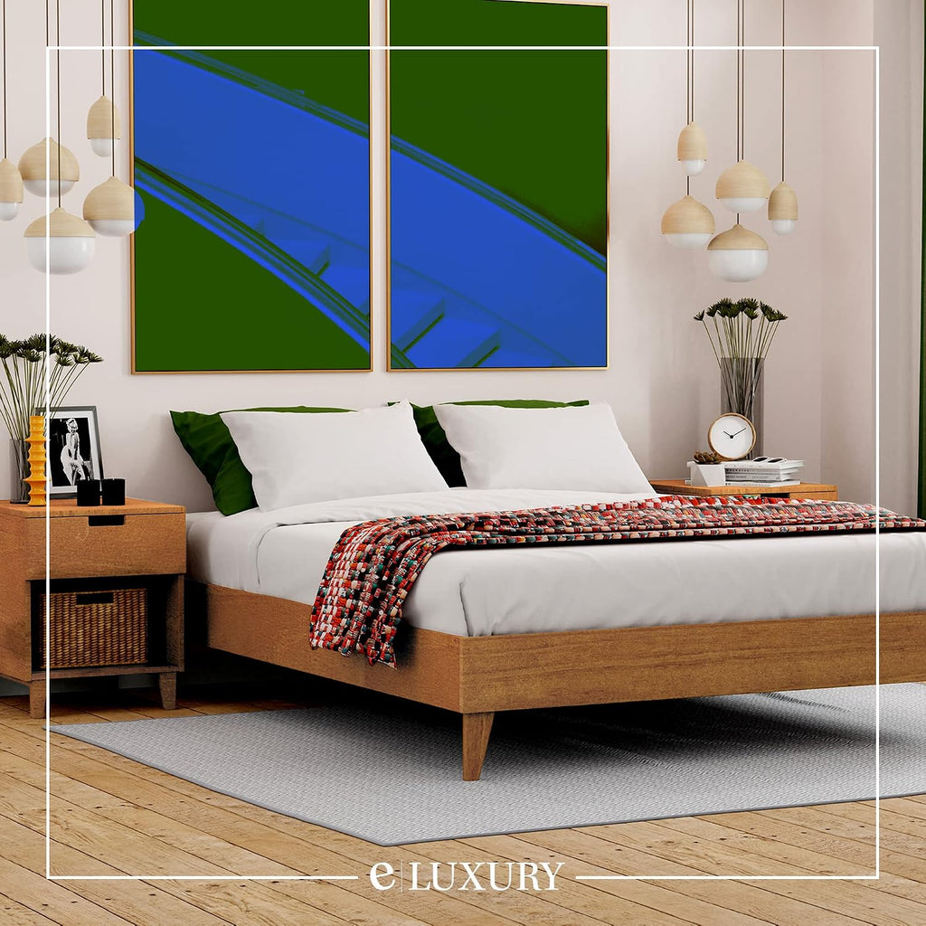 eLuxurySupply Wooden Platform Bed Frame Queen Size, Almond - Low Profile, No Box Spring Needed, Easy Assembly, Wooden Modern Minimalist Style
